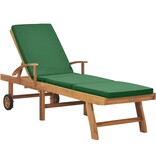 VidaXL Ligbed met kussen massief teakhout groen