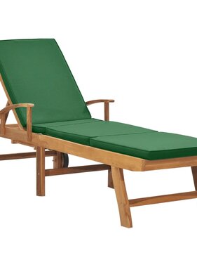 VidaXL Ligbed met kussen massief teakhout groen