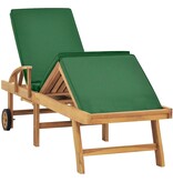 VidaXL Ligbed met kussen massief teakhout groen