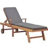 VidaXL Ligbed met kussen massief teakhout donkergrijs