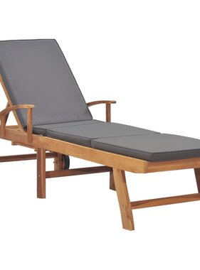 VidaXL Ligbed met kussen massief teakhout donkergrijs