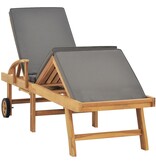 VidaXL Ligbed met kussen massief teakhout donkergrijs