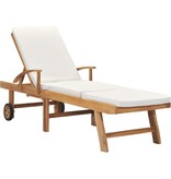 VidaXL Ligbed met kussen massief teakhout crème