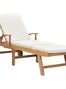 VidaXL Ligbed met kussen massief teakhout crème