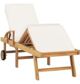 VidaXL Ligbed met kussen massief teakhout crème