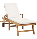 VidaXL Ligbed met kussen massief teakhout crème