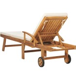 VidaXL Ligbed met kussen massief teakhout crème