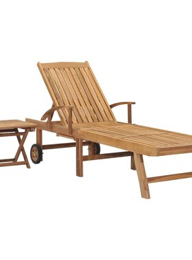 VidaXL Ligbed met tafel massief teakhout