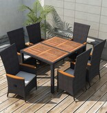 VidaXL 7-delige Tuinset poly rattan acaciahout zwart