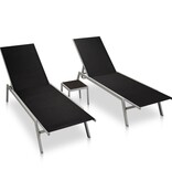 VidaXL Ligbedden 2 st met tafel staal en textileen zwart