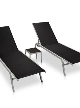 VidaXL Ligbedden 2 st met tafel staal en textileen zwart