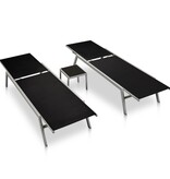 VidaXL Ligbedden 2 st met tafel staal en textileen zwart