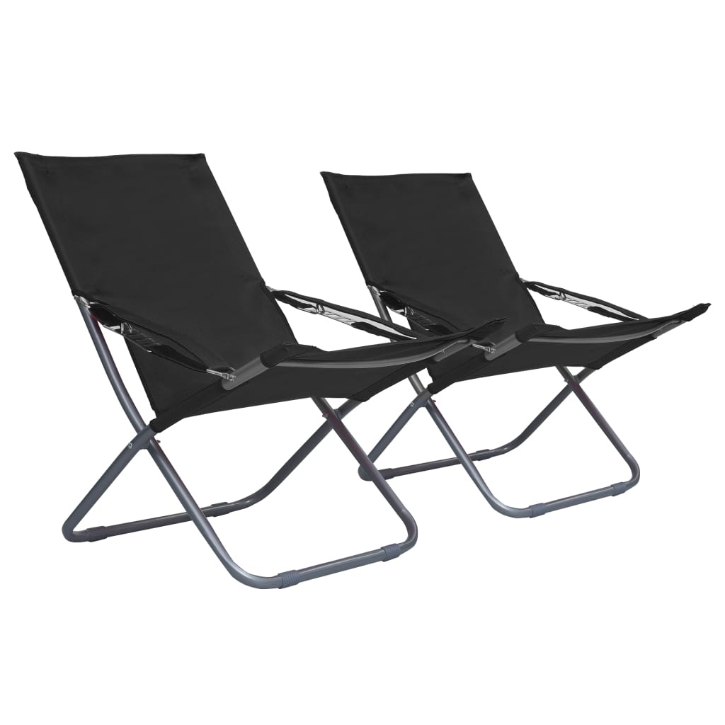 VidaXL Strandstoelen 2 st inklapbaar stof zwart