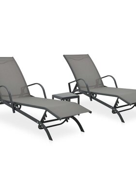 VidaXL Ligbedden 2 st met tafel textileen en staal