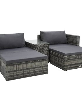 VidaXL 5-delige Loungeset met kussens poly rattan grijs