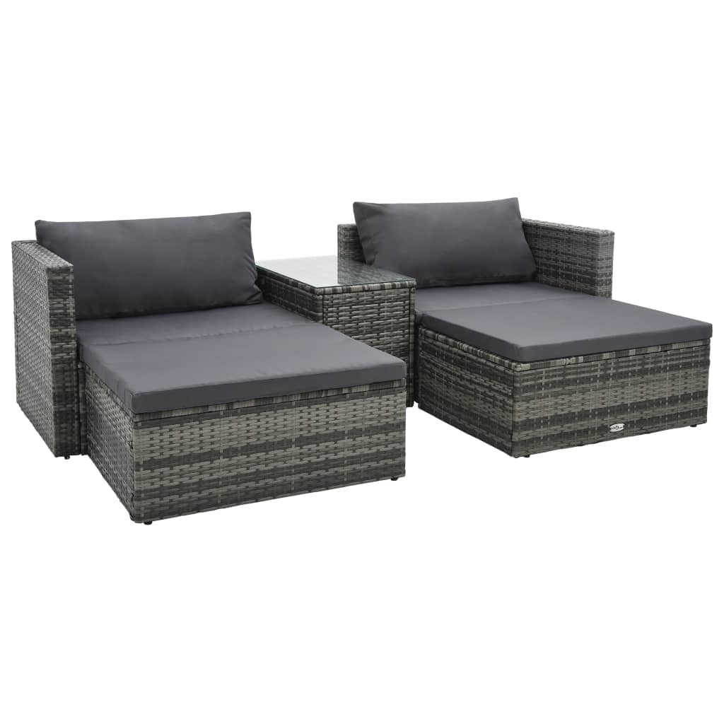 VidaXL 5-delige Loungeset met kussens poly rattan grijs