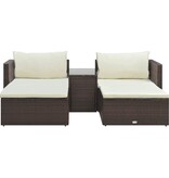 VidaXL 5-delige Loungeset met kussens poly rattan bruin