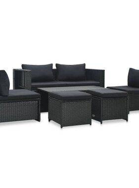 VidaXL 6-delige Loungeset met kussens poly rattan zwart