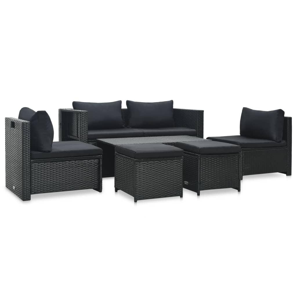 VidaXL 6-delige Loungeset met kussens poly rattan zwart