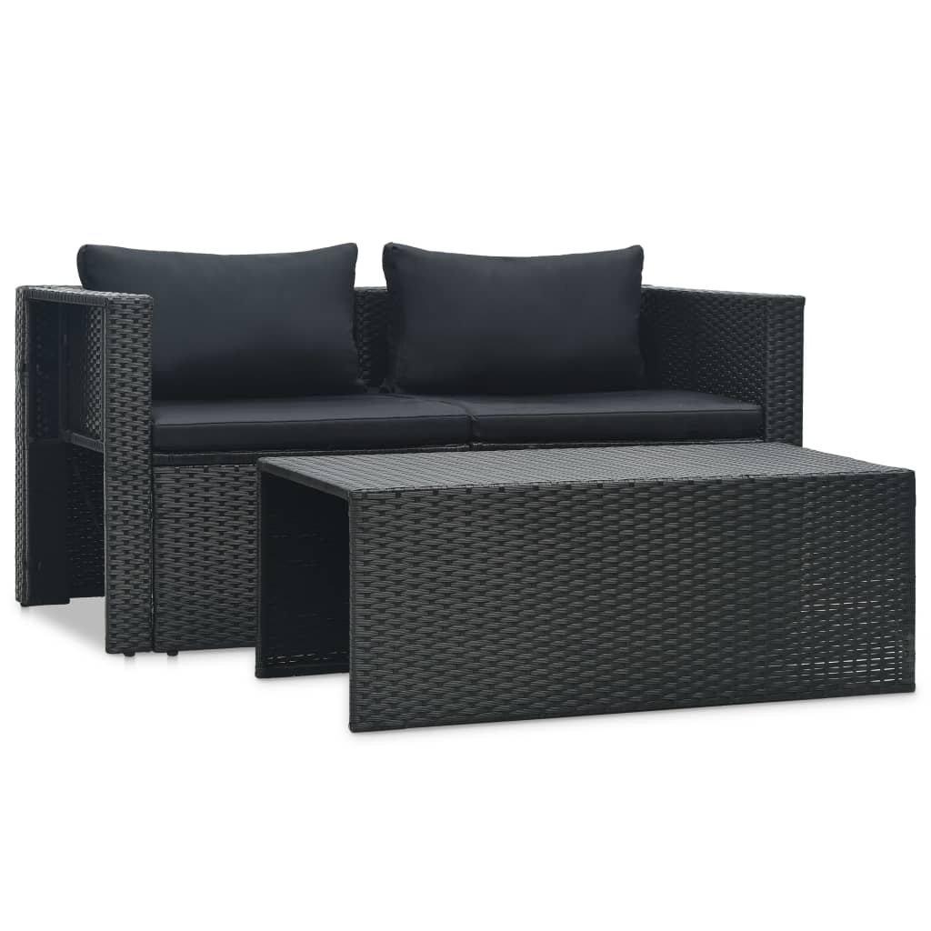 VidaXL 6-delige Loungeset met kussens poly rattan zwart