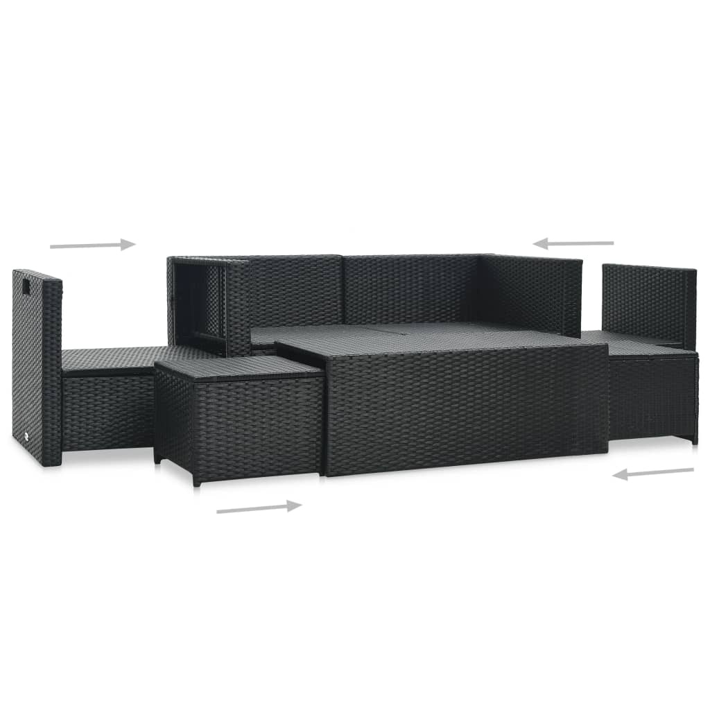 VidaXL 6-delige Loungeset met kussens poly rattan zwart