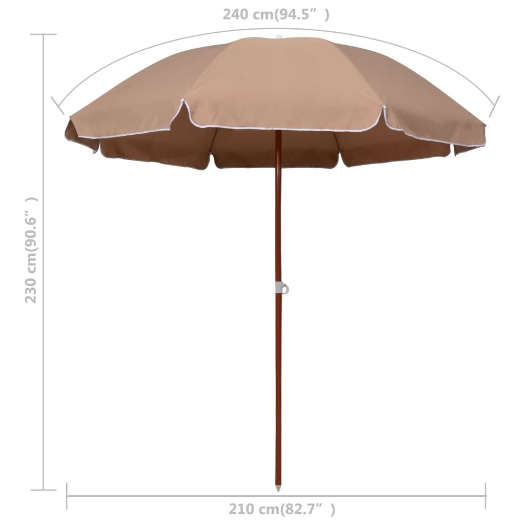 VidaXL Parasol met stalen paal 240 cm taupe