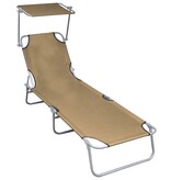 VidaXL Ligbed inklapbaar met luifel aluminium taupe