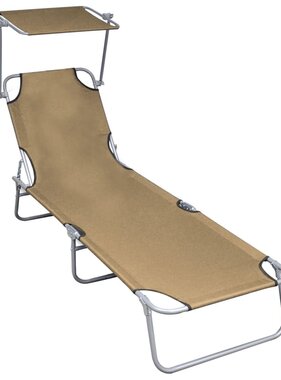 VidaXL Ligbed inklapbaar met luifel aluminium taupe