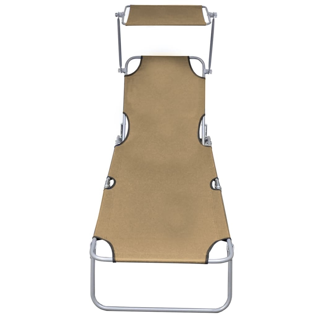 VidaXL Ligbed inklapbaar met luifel aluminium taupe