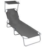 VidaXL Ligbed inklapbaar met luifel aluminium grijs