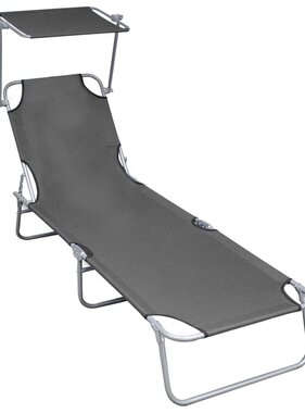 VidaXL Ligbed inklapbaar met luifel aluminium grijs
