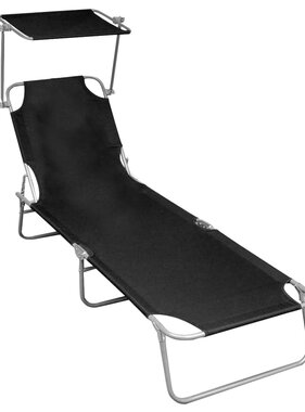 VidaXL Ligbed inklapbaar met luifel aluminium zwart