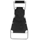 VidaXL Ligbed inklapbaar met luifel aluminium zwart