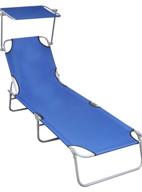 VidaXL Ligbed inklapbaar met luifel aluminium blauw