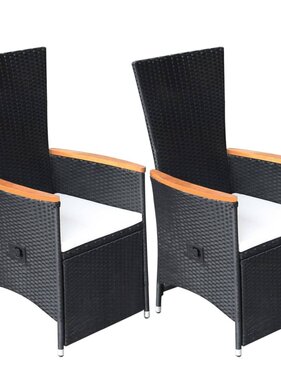 VidaXL Tuinstoelen 2 st verstelbaar met kussens poly rattan zwart