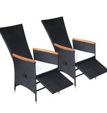 VidaXL Tuinstoelen 2 st verstelbaar met kussens poly rattan zwart