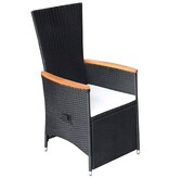 VidaXL Tuinstoelen 2 st verstelbaar met kussens poly rattan zwart