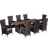 VidaXL 9-delige Tuinset met kussens poly rattan zwart