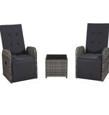 VidaXL 3-delige Bistroset met kussens poly rattan grijs