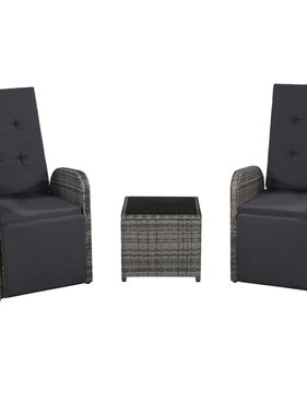 VidaXL 3-delige Bistroset met kussens poly rattan grijs