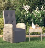 VidaXL Tuinstoel verstelbaar met kussen poly rattan grijs