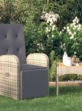 VidaXL Tuinstoel verstelbaar met kussen poly rattan grijs