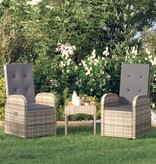 VidaXL Tuinstoelen 2 st verstelbaar met kussens poly rattan grijs