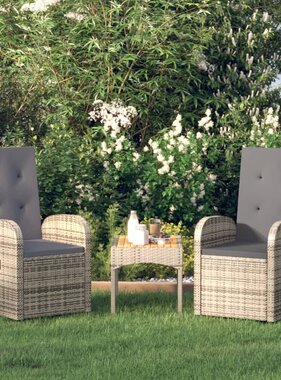 VidaXL Tuinstoelen 2 st verstelbaar met kussens poly rattan grijs