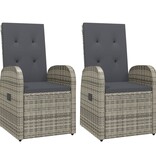 VidaXL Tuinstoelen 2 st verstelbaar met kussens poly rattan grijs