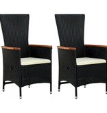 VidaXL Tuinstoelen 2 st met kussens poly rattan zwart