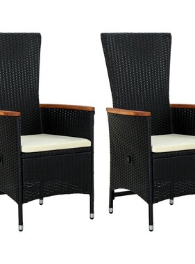 VidaXL Tuinstoelen 2 st met kussens poly rattan zwart