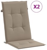 VidaXL Tuinstoelkussens 2 st hoge rug 120x50x3 cm stof taupe