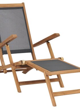 VidaXL Ligstoel met voetensteun massief teakhout zwart