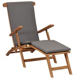 VidaXL Ligstoel met kussen massief teakhout donkergrijs